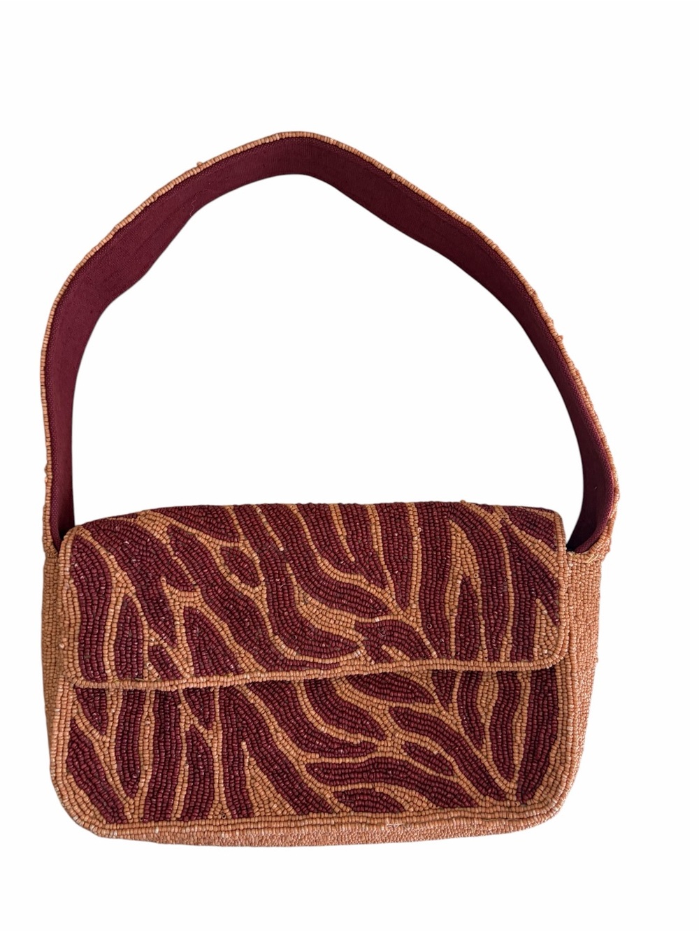 America & Beyond VIral Beaded Orange & Burgundy Striped Zebra Shoulder Bag
